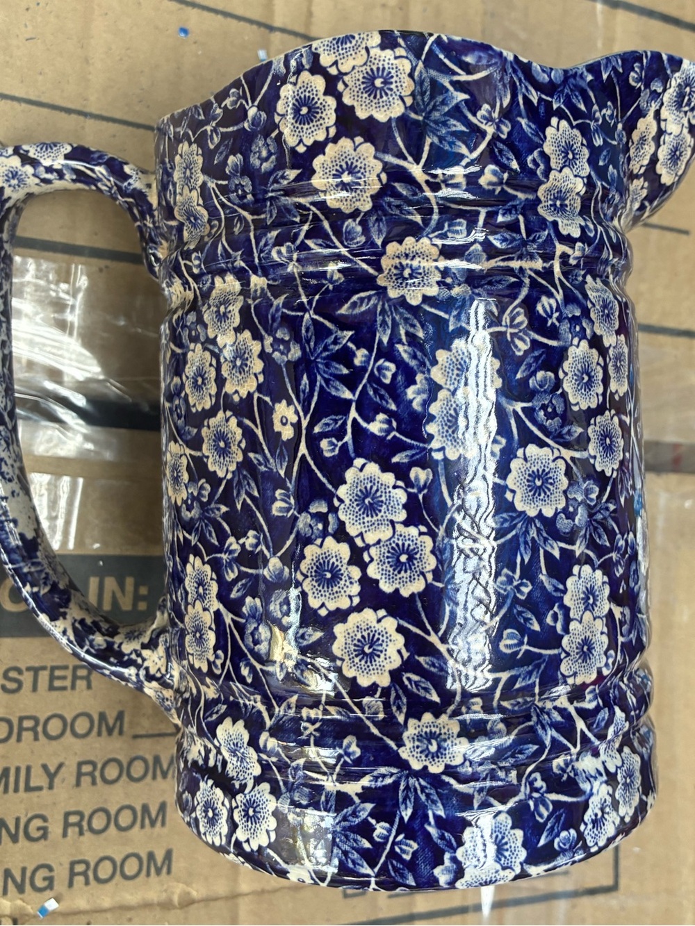 Vintage Burleigh Blue Calico Tankard Jug / Pitcher - Made in England